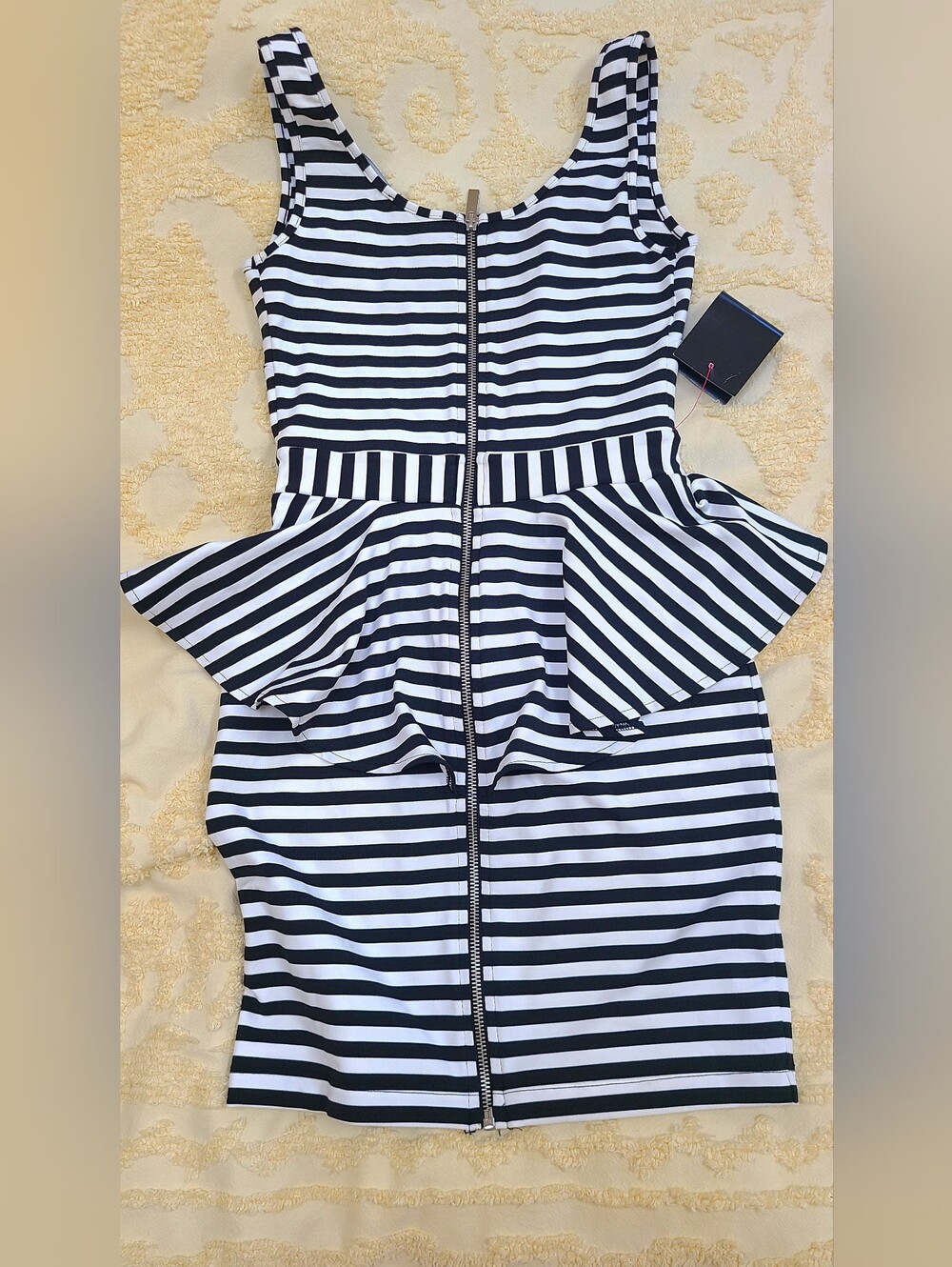NWT BEBE Striped Black and White Peplum Tank Dress XS - Picture 6 of 7